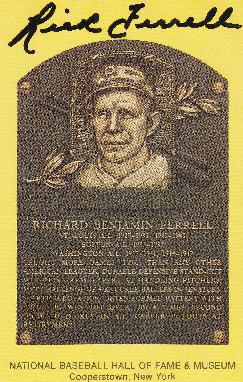 Rick Ferrell HOF Postcard